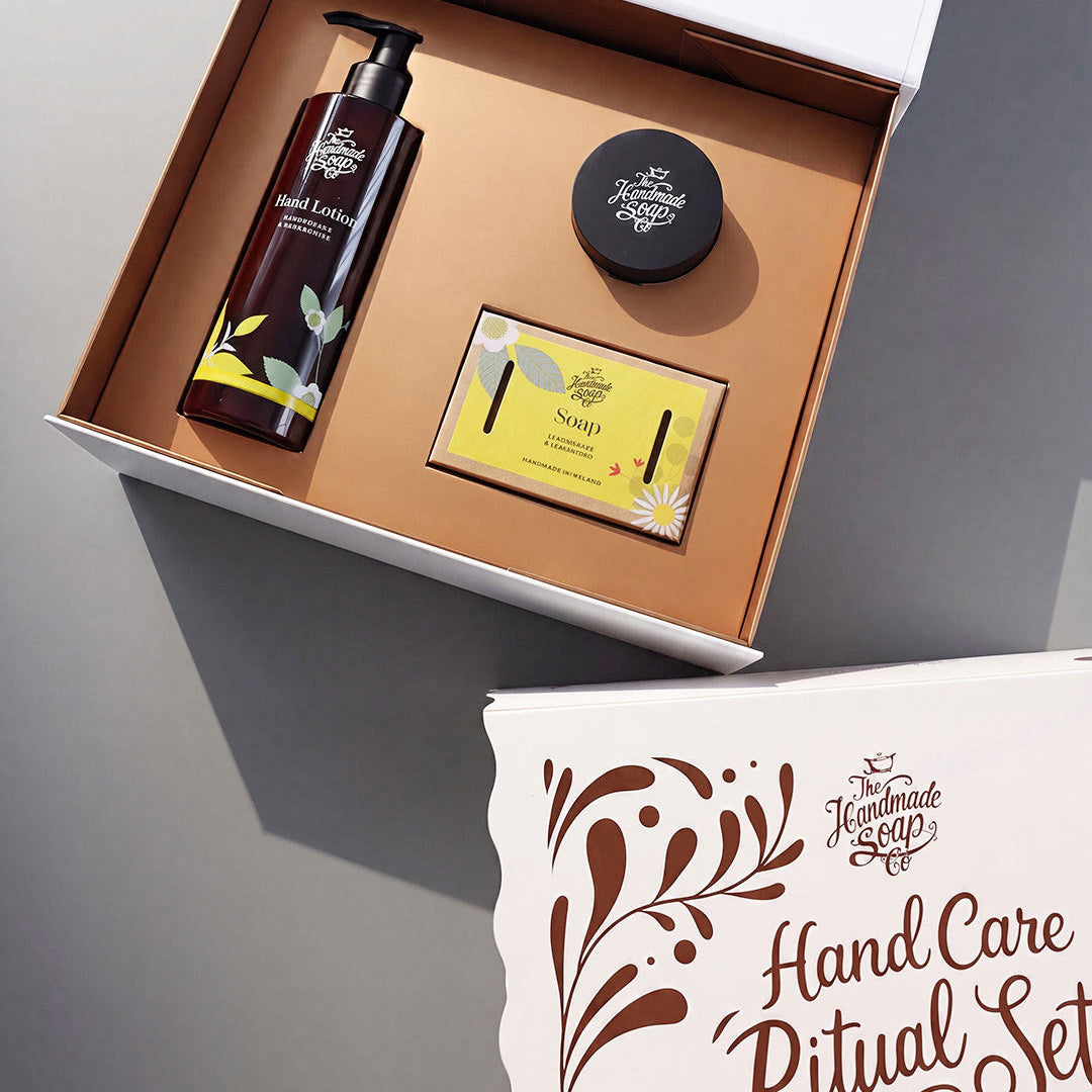 Hand Care Ritual Set with Lemongrass & Cedarwood Hand Wash, Soap and Hand Cream, presented in a Christmas gift box by The Handmade Soap Company.