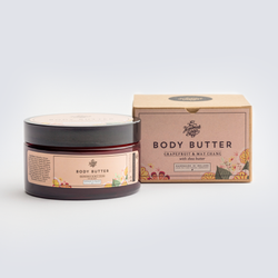 Handmade, Natural, Vegan and Cruelty Free Body Butter. Scented with essential oils from Grapefruit & May Chang. In a glass jar with a Gift Box.