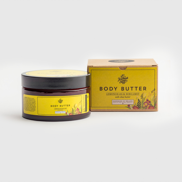 Handmade, Natural, Vegan and Cruelty Free Body Butter with Shea Butter. Scented with essential oils from Lemongrass & Bergamot. In a Gift Box.