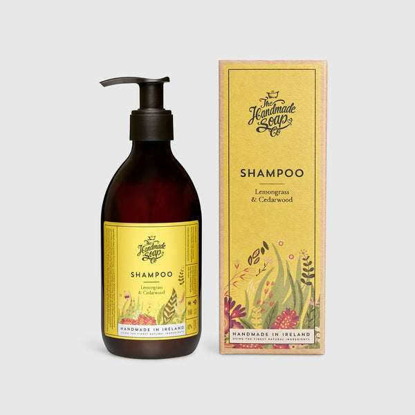Handmade, Natural, Vegan and Cruelty Free Shampoo. No SLS, Parabens or Petrochemicals. Scented with essential oils from Lemongrass & Cedarwood. Bottled in 100% recycled materials & presented in a Gift Box.