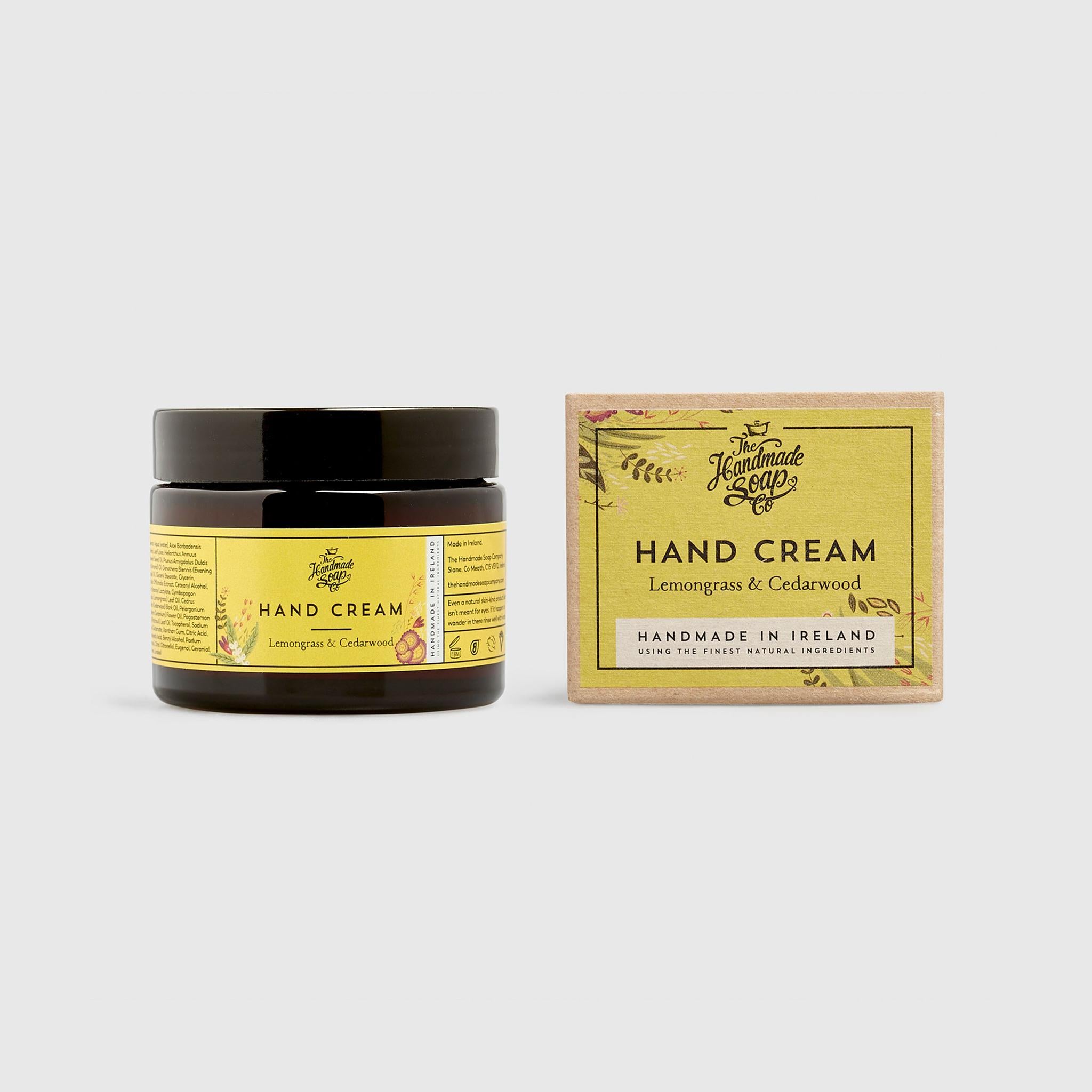 Handmade, Natural, Vegan and Cruelty Free Hand Cream. Scented with essential oils from Lemongrass & Cedarwood. In a Gift Box.
