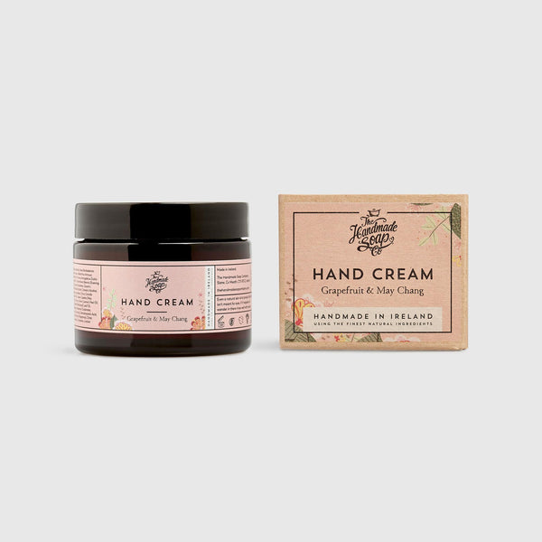 Handmade, Luxury, Natural, Vegan and Cruelty Free Hand Cream. Scented with essential oils from Grapefruit & May Chang. In a Glass Jar and Gift Box.