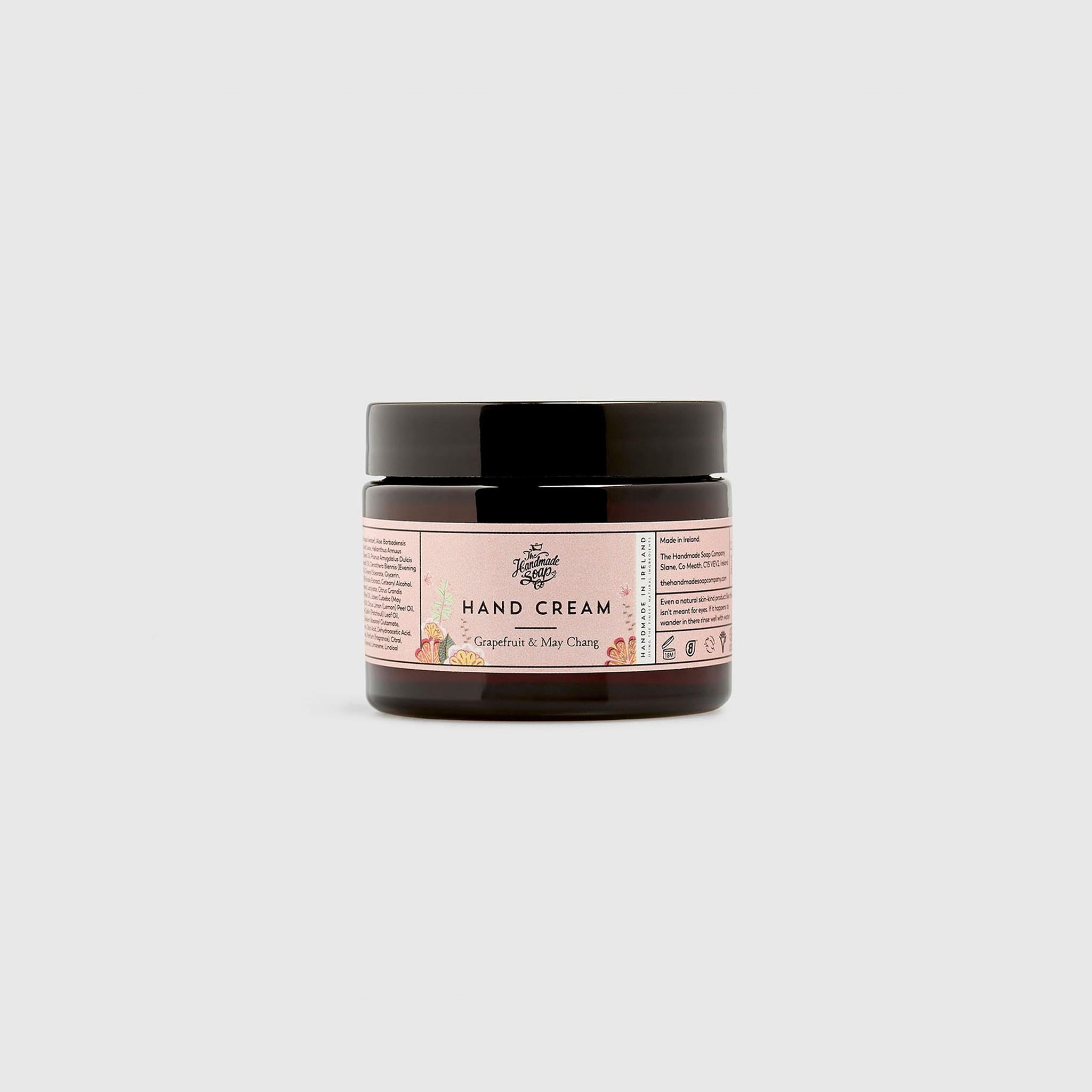 Handmade, Luxury, Natural, Vegan and Cruelty Free Hand Cream. Scented with essential oils from Grapefruit & May Chang. In a Glass Jar and Gift Box.