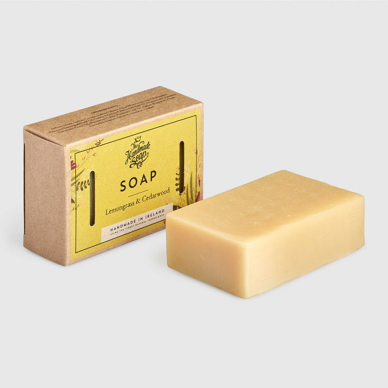 Handmade, Natural, Vegan and Cruelty Free Soap Bar. Scented with essential oils from Lemongrass & Cedarwood. Presented in a Gift Box using recycled materials.