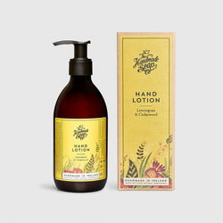 Handmade, Natural, Vegan and Cruelty Free Hand Lotion. Scented with essential oils from Lemongrass & Cedarwood. Bottled in 100% recycled materials & presented in a Gift Box.
