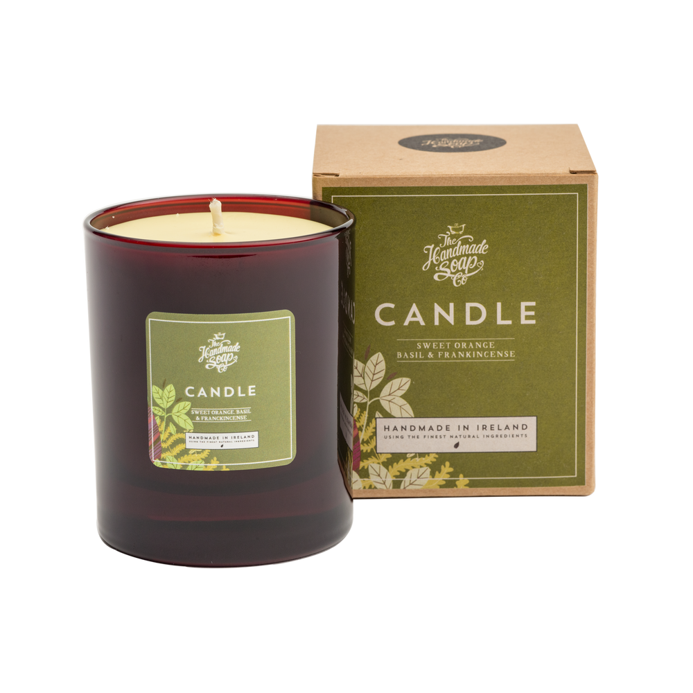 All Natural Environmentally Friendly Handmade Chemical Free Sweet Orange Frankincense Basil Essential Oil Soy Wax Candle